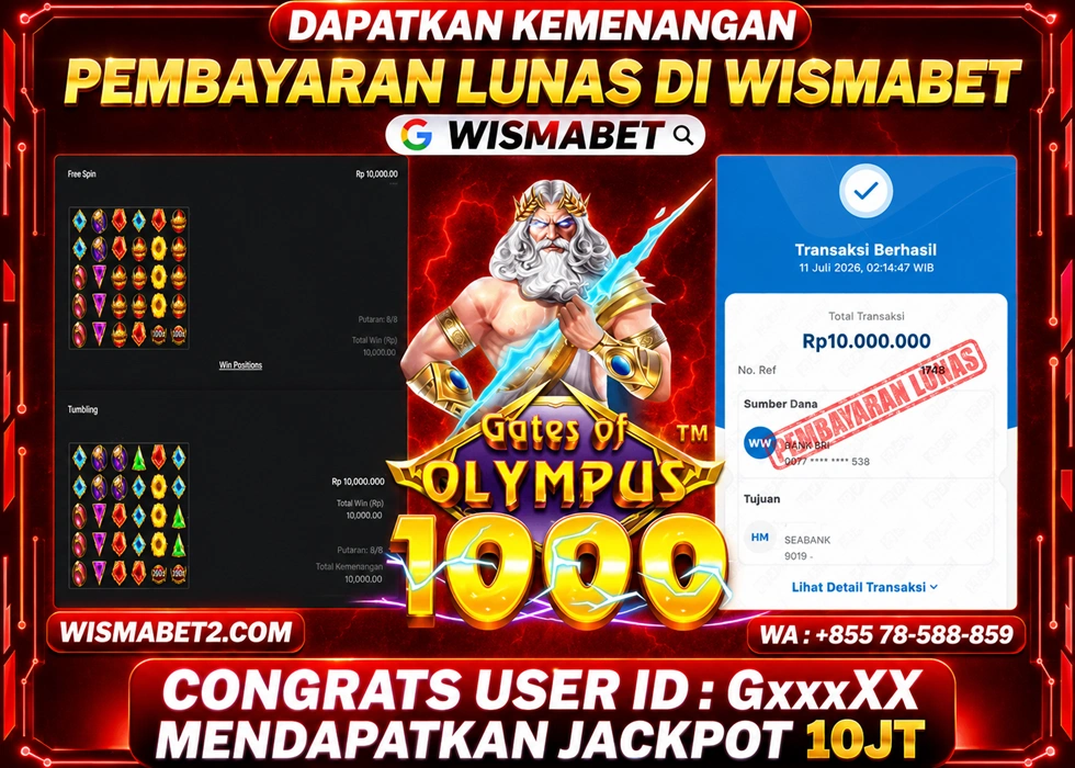 WISMABET - UKTI KEMENANGAN JACKPOT Gates of Olympus 1000 Rp10,000,000,- LUNAS